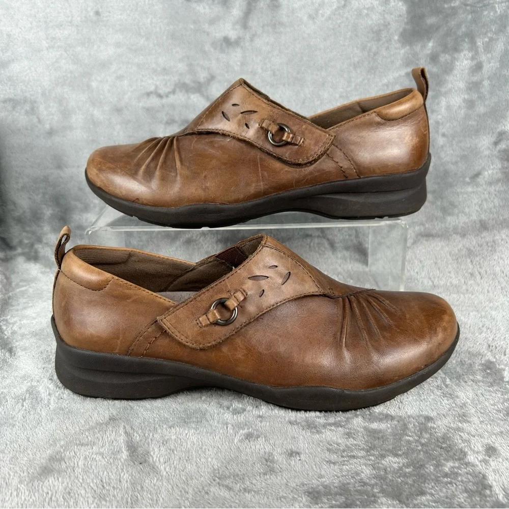 Earth Amity Loafers Womens 7.5 Brown Leather Comfort Flats‎ Shoes Adjust Strap